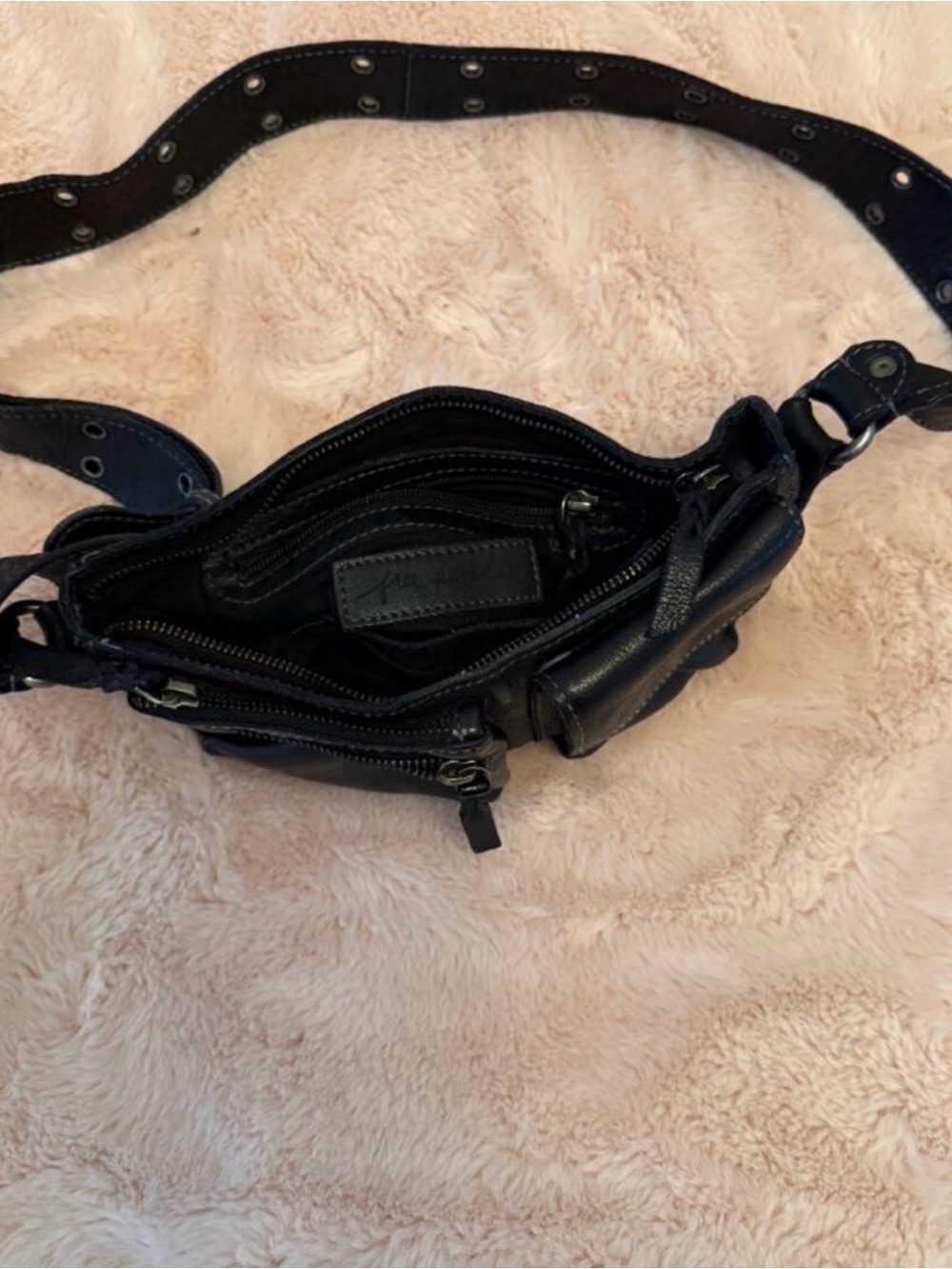 Free People Black Leather Studded Belt Bag